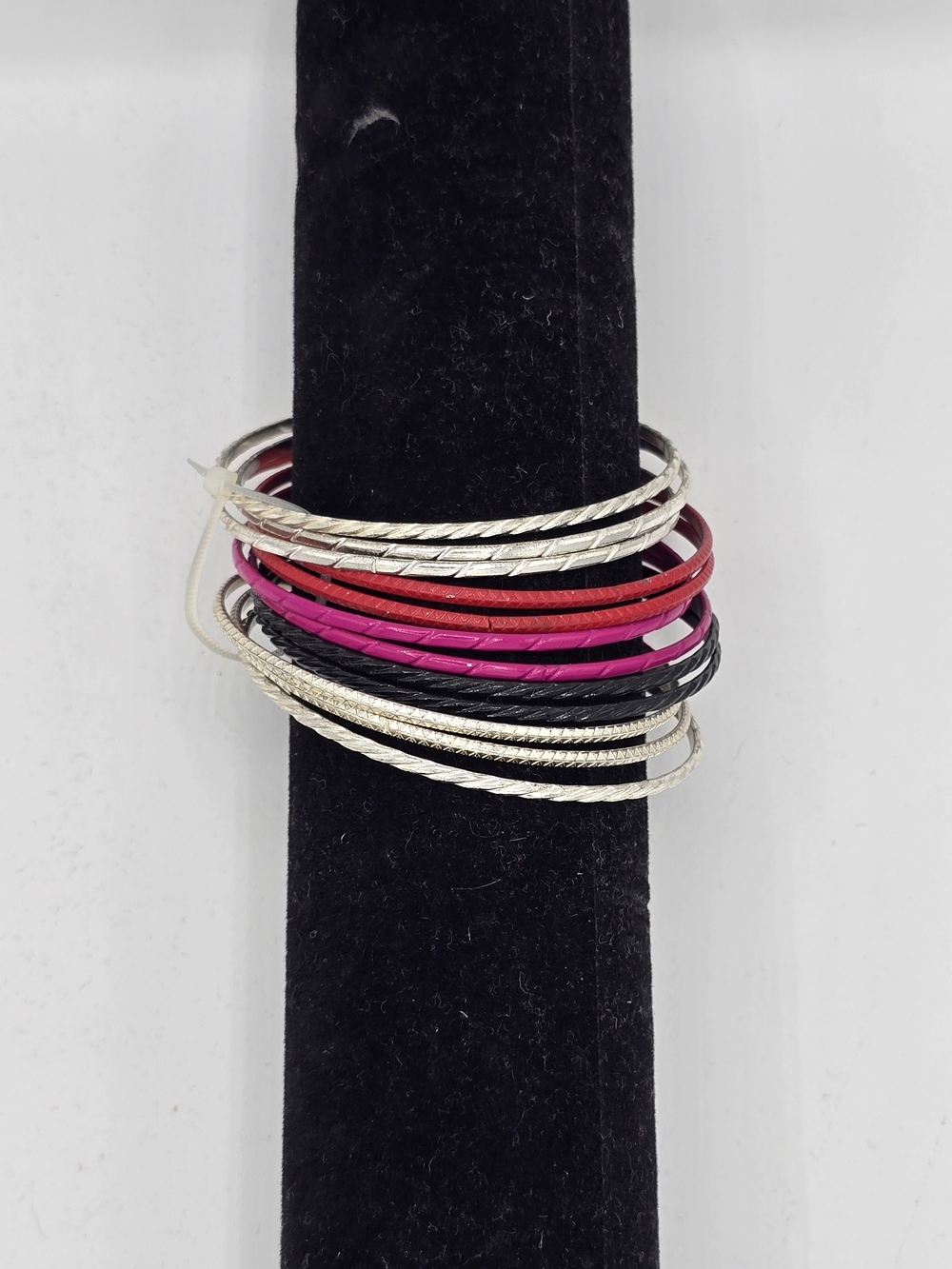 Stackable Silver Red Black Bangle Bracelet Set